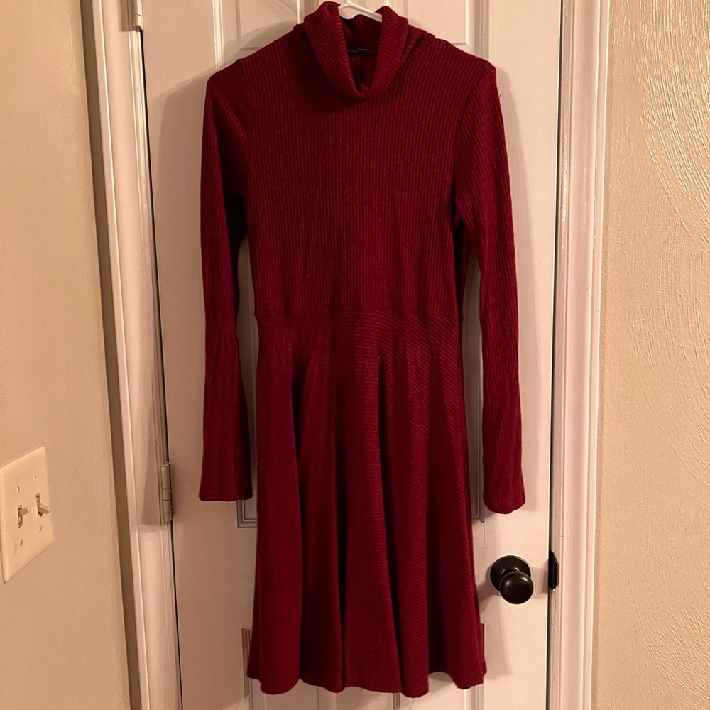 Dark Red ModCloth Medium Turtleneck Sweater Dress